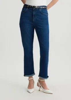 Jeans straight cropped con cintura