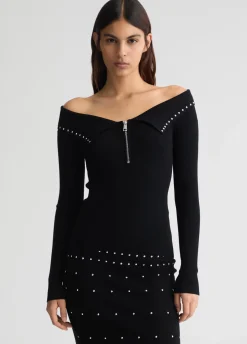 Maglia con zip e borchie
