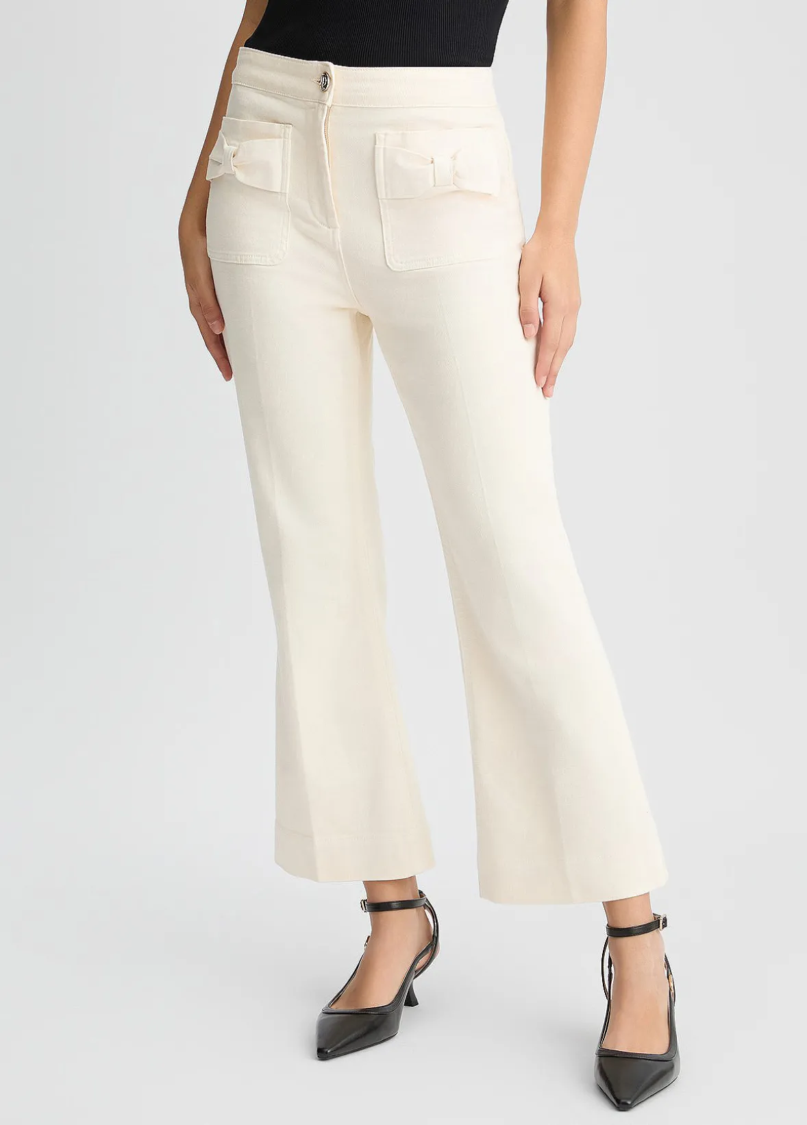 Pantaloni flare cropped in cotone