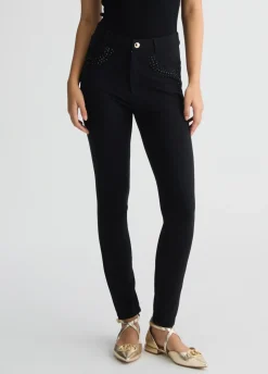 Pantaloni in jersey con strass