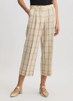 Pantaloni in misto lino check