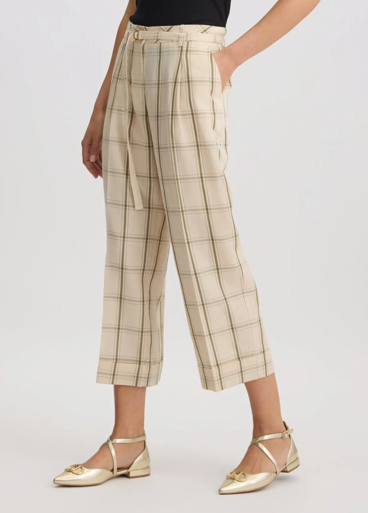 Pantaloni in misto lino check