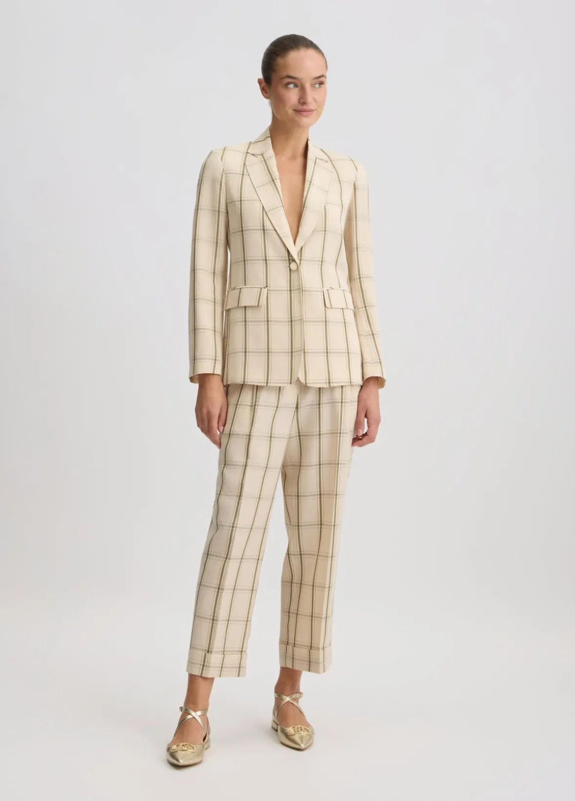 Pantaloni in misto lino check