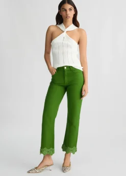 Pantaloni straight con ricamo crochet