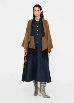 Poncho con logo e frange