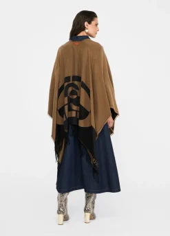 Poncho con logo e frange