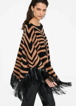 Poncho zebrato con frange