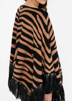 Poncho zebrato con frange