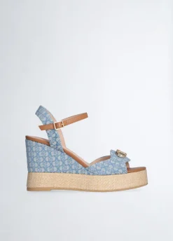 Sandali zeppa in denim monogram
