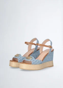 Sandali zeppa in denim monogram