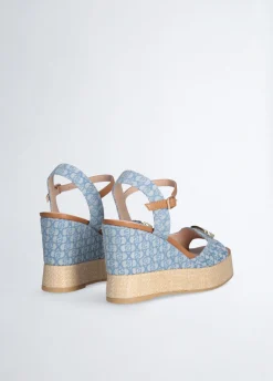 Sandali zeppa in denim monogram