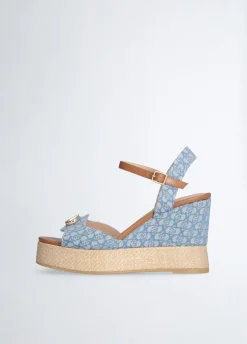 Sandali zeppa in denim monogram