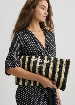 Shopping bag media in rafia a righe