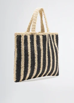 Shopping bag media in rafia a righe
