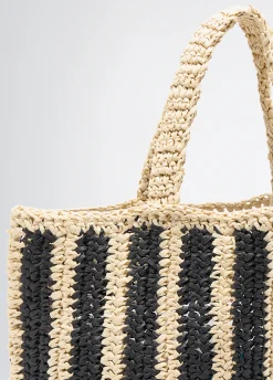 Shopping bag media in rafia a righe