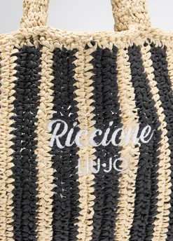 Shopping bag media in rafia a righe