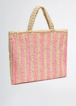 Shopping bag media in rafia a righe