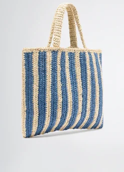 Shopping bag media in rafia a righe