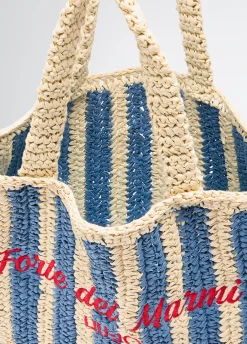 Shopping bag media in rafia a righe