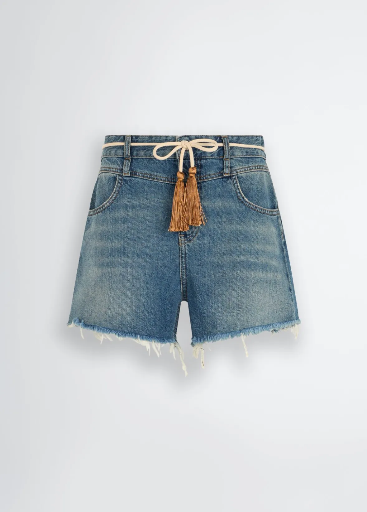 Short in denim con orli sfrangiati