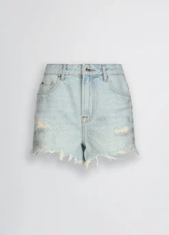 Short in denim con strass