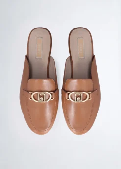 Slippers in pelle con logo