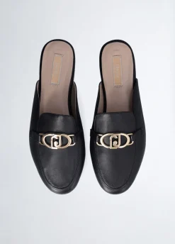 Slippers in pelle con logo