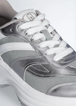 Sneakers in pelle e brighty mesh