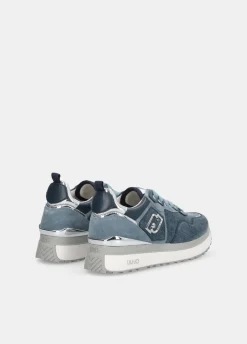 Sneakers platform in glossy denim