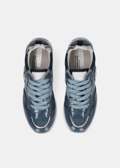 Sneakers platform in glossy denim