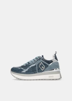 Sneakers platform in glossy denim