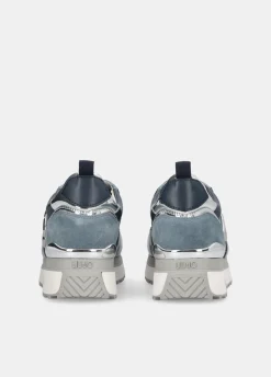 Sneakers platform in glossy denim