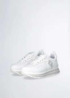 Sneakers platform in pelle e mesh