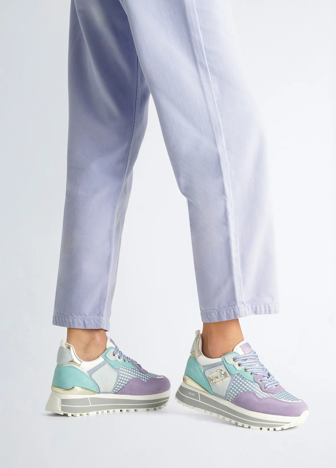 Sneakers platform in suede e mesh