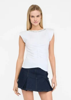 Top in cotone con strass