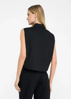 Top in cotone con strass