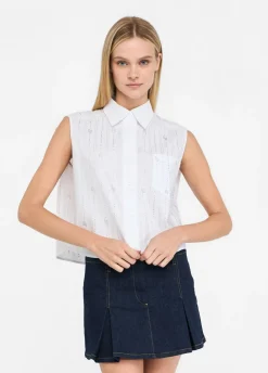 Top in cotone con strass