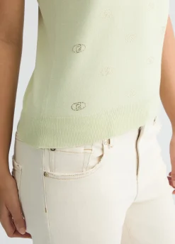 Top in maglia con logo e strass