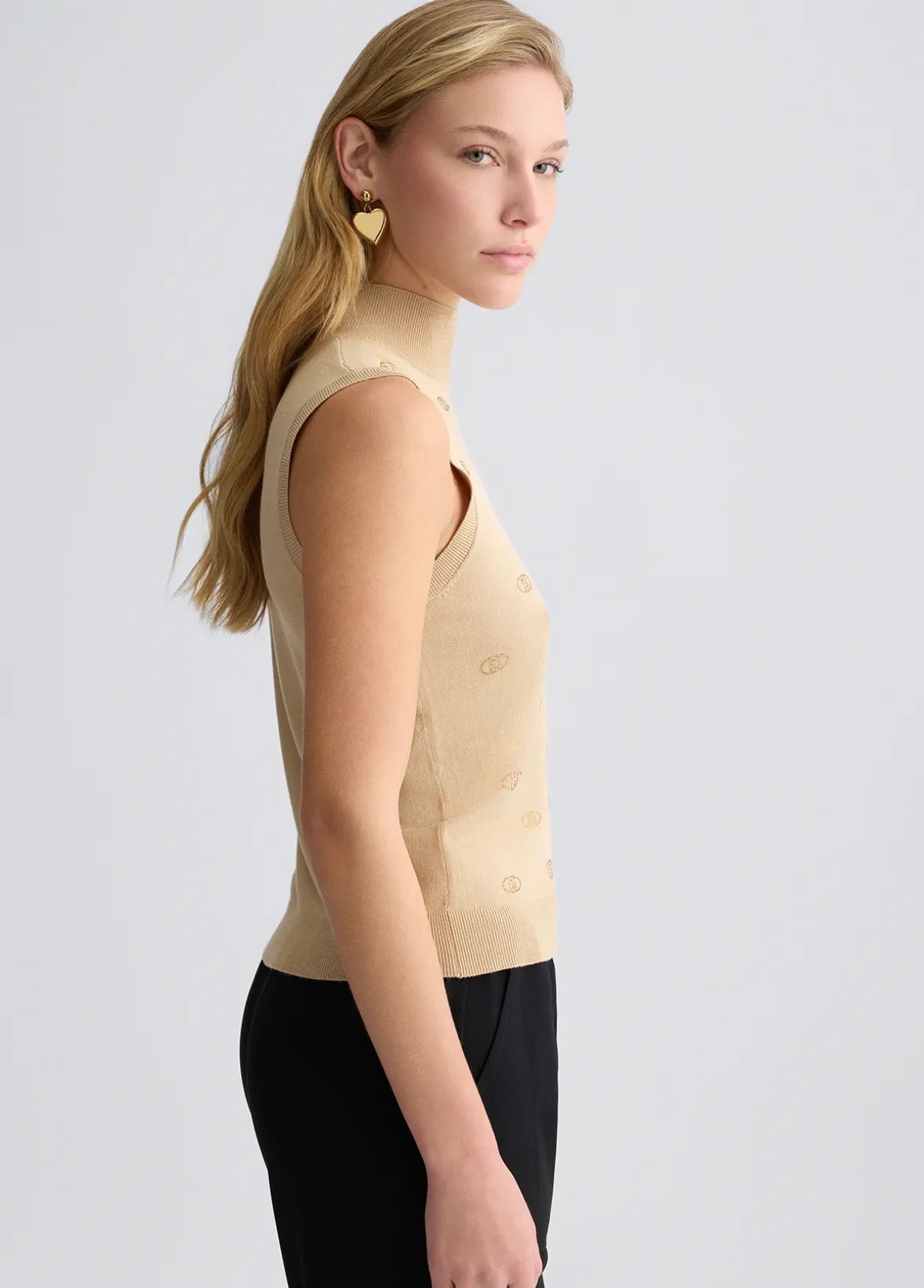 Top in maglia con logo e strass