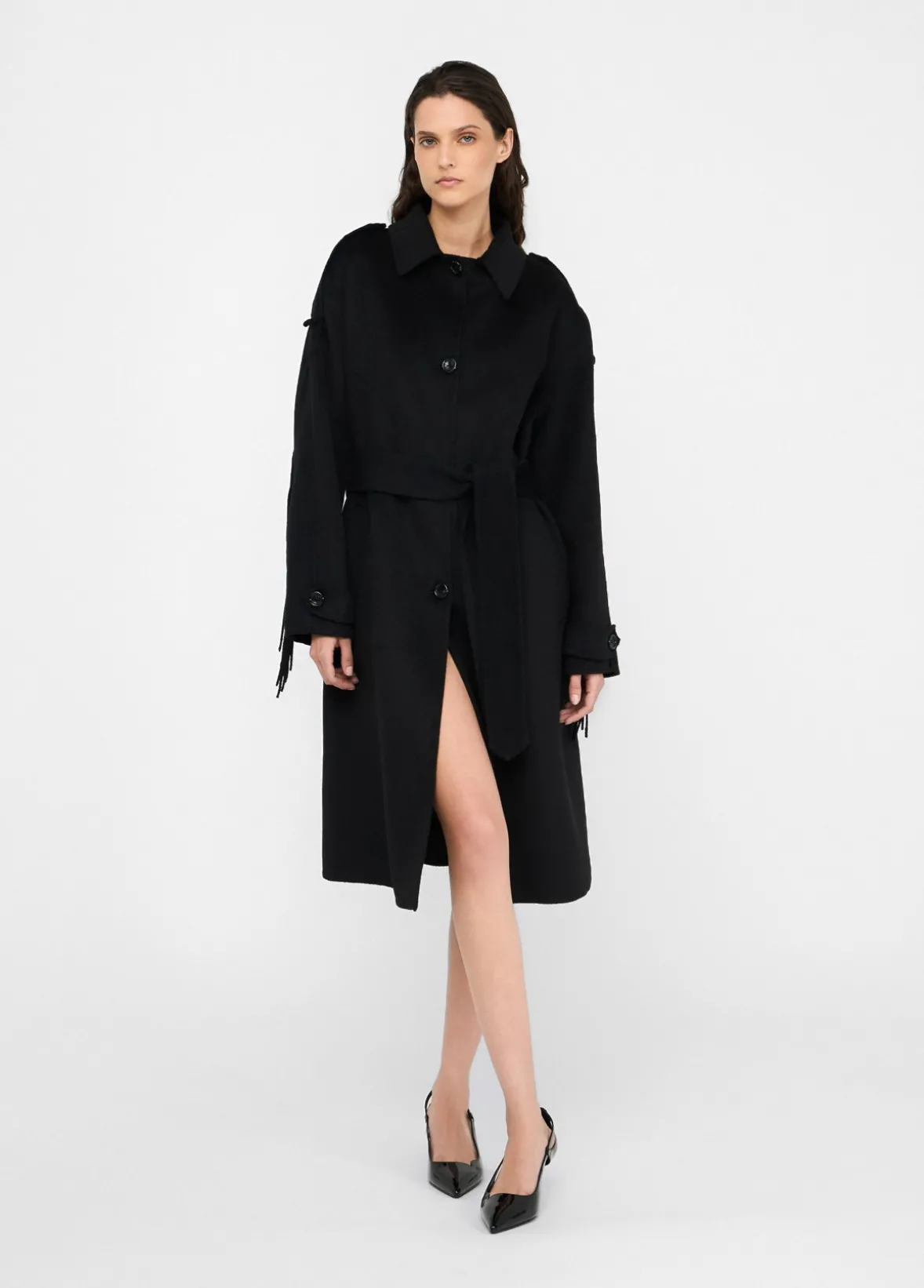 Trench in lana con frange