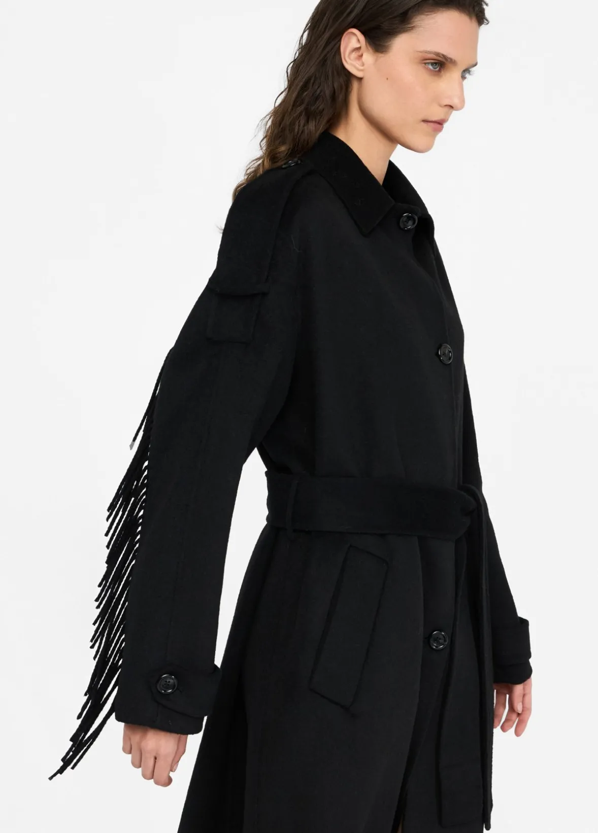 Trench in lana con frange