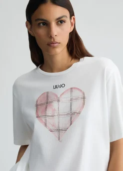T-shirt con cuore e strass