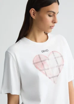 T-shirt con cuore e strass
