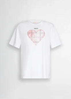 T-shirt con cuore e strass