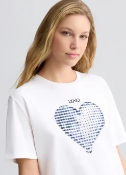 T-shirt con cuore e strass