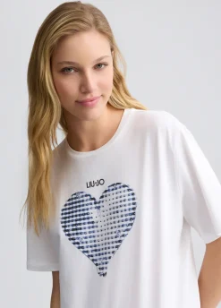 T-shirt con cuore e strass