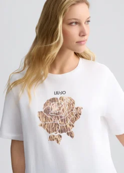 T-shirt con fiore animalier