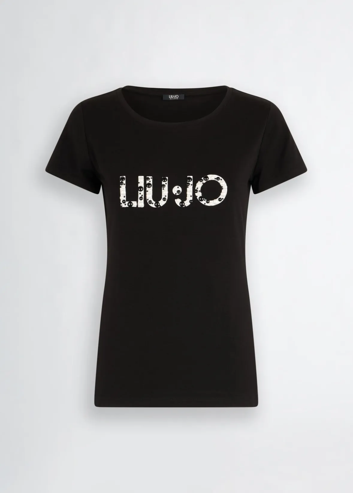 T-shirt con logo e perle