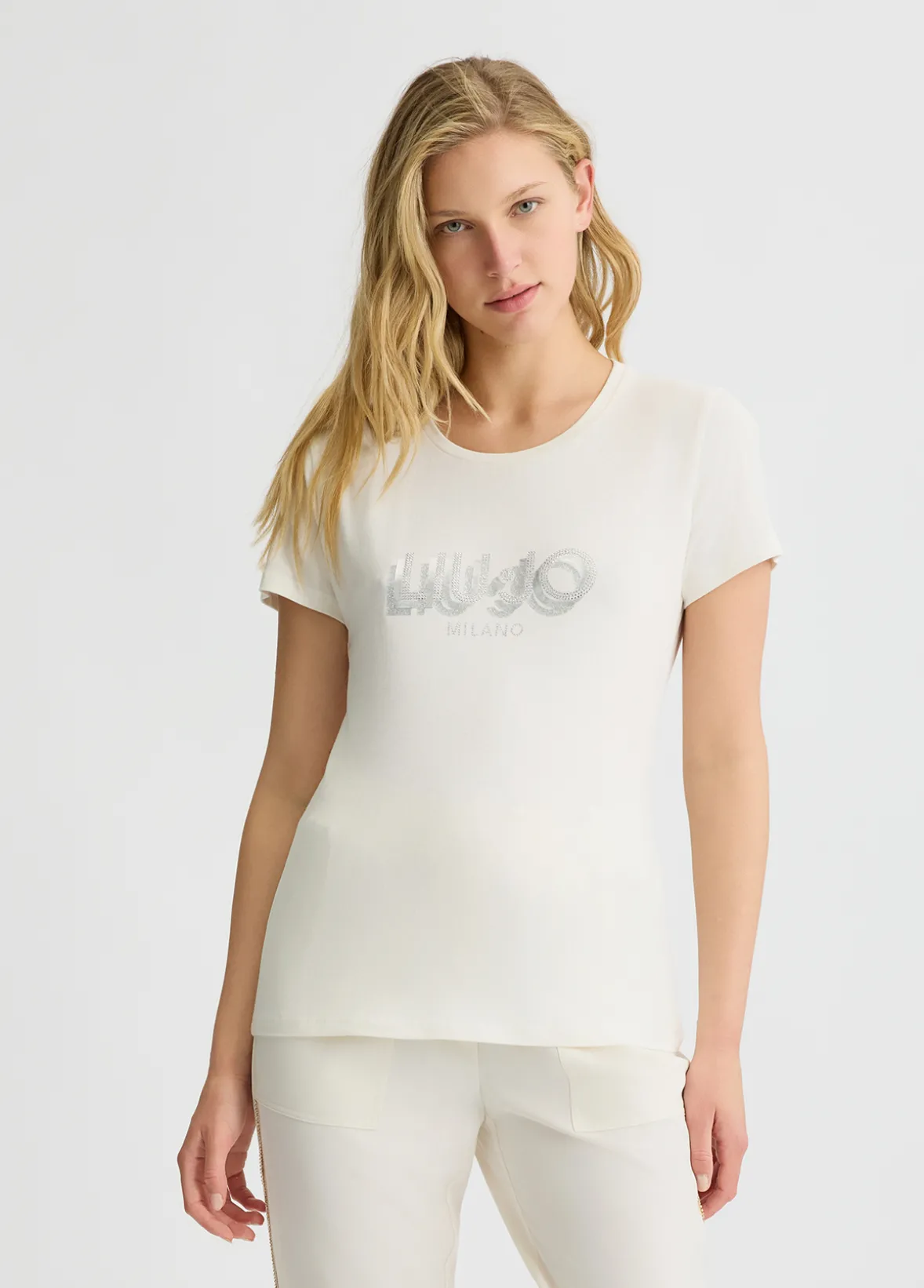 T-shirt con logo e strass