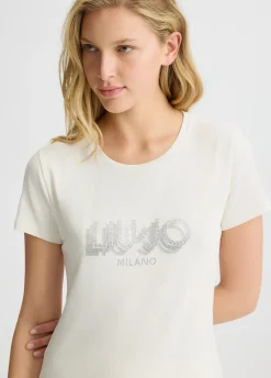 T-shirt con logo e strass